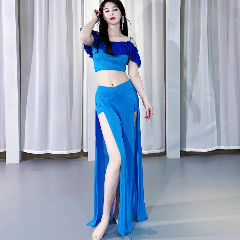Belly Dance Training Suit Mesh lace Top+Sexy Split Long Skirt 2pcs Women's Oriental Dance Professional Practice Clothes
Belly Dance Training Suit Mesh lace Top+Sexy Split Long Skirt 2pcs Women's Oriental Dance Professional Practice Clothes