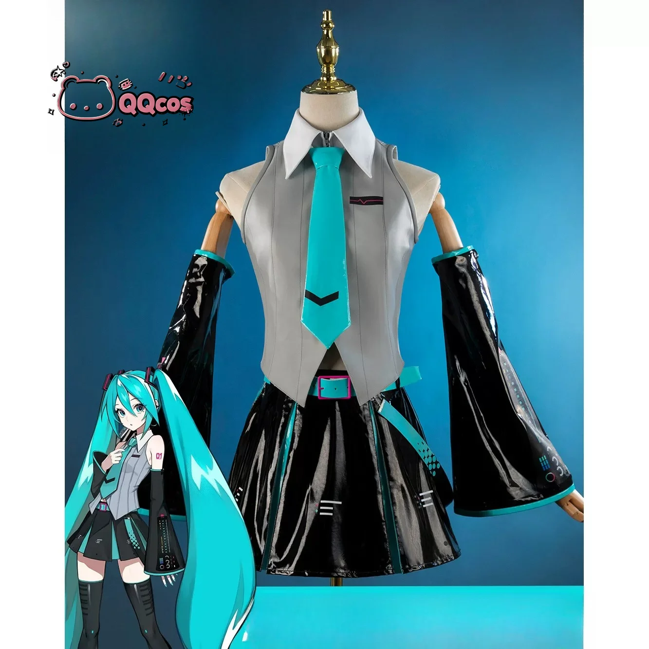 QQcos Miku Game Cosplay Series: Miku Blue Black Futuristic Dress Anime Character Prop Halloween Carnival Party Cosplay Outfit
QQcos Miku Game Cosplay Series: Miku Blue Black Futuristic Dress Anime Character Prop Halloween Carnival Party Cosplay Outfit