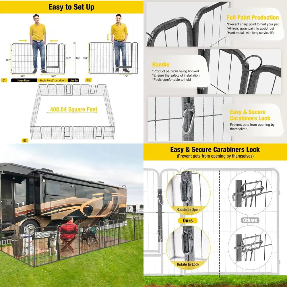 Portable Metal Dog Exercise Pen with Door, Heavy-Duty Outdoor Pet Enclosure (32 Panels, 39)
Portable Metal Dog Exercise Pen with Door, Heavy-Duty Outdoor Pet Enclosure (32 Panels, 39)
