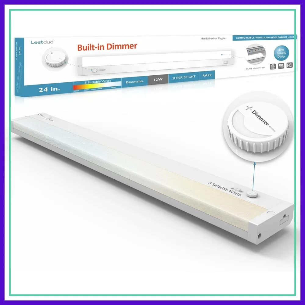24 Inch 12W Under Cabinet Light with Built-in Dimmer, 5CCT 2700K-5000K, Linkable Kitchen LED Fixture, ETL Dimmable White
24 Inch 12W Under Cabinet Light with Built-in Dimmer, 5CCT 2700K-5000K, Linkable Kitchen LED Fixture, ETL Dimmable White