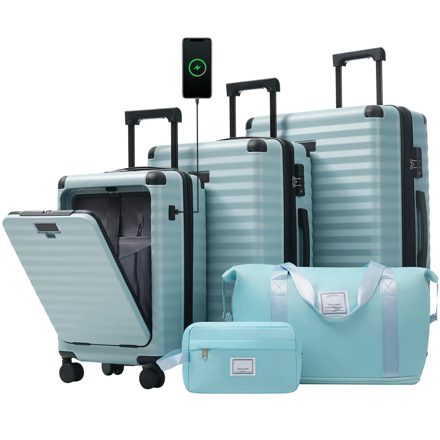 Luggage Sets 5 Piece for Travel, Polycarbonate Hardside in Black, Front Opening Expandable Carry-on with Spinner Wheels, TSA Lo
Luggage Sets 5 Piece for Travel, Polycarbonate Hardside in Black, Front Opening Expandable Carry-on with Spinner Wheels, TSA Lo