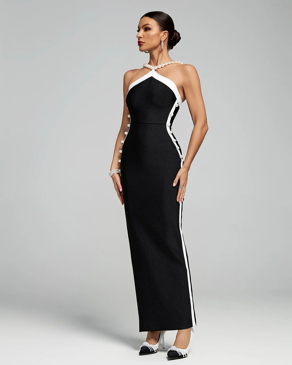 Customized Temperament Pearls Halter Jersey Sleeveless Evening Dresses Elegant Ankle Length Celebrity Gowns Vestido De Noche
Customized Temperament Pearls Halter Jersey Sleeveless Evening Dresses Elegant Ankle Length Celebrity Gowns Vestido De Noche