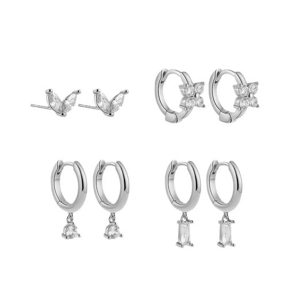 Silver Plated Clear CZ Flower Leaf Earring Set Hoop Stud Dangle Drop for Women Stackable Multi piercing Minimalist Jewelry Gift
Silver Plated Clear CZ Flower Leaf Earring Set Hoop Stud Dangle Drop for Women Stackable Multi piercing Minimalist Jewelry Gift