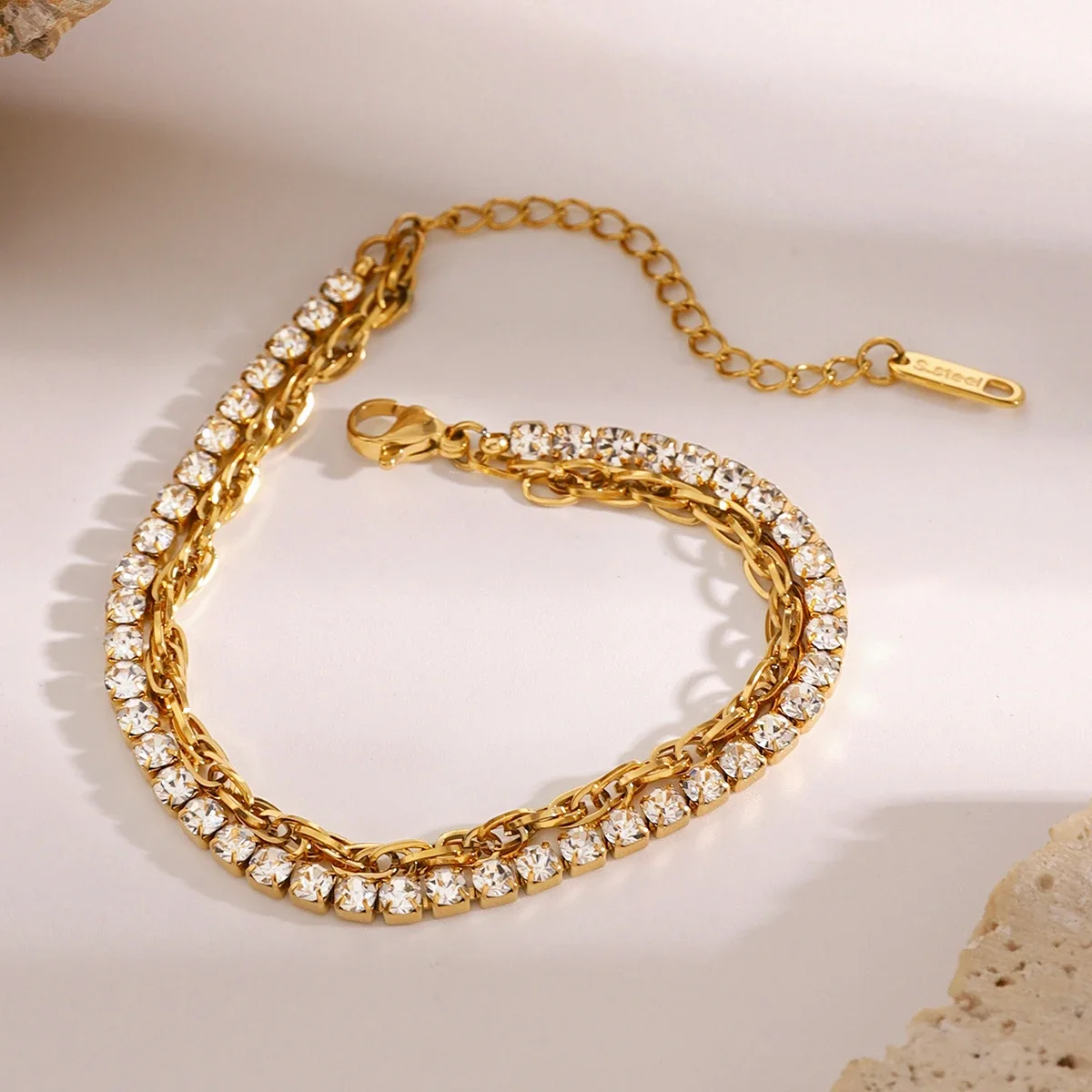Stainless Steel Cubic Zirconia Chain Bracelet for Women Double Layers Charming Luxury Temperament Jewelry Gifts Wedding
Stainless Steel Cubic Zirconia Chain Bracelet for Women Double Layers Charming Luxury Temperament Jewelry Gifts Wedding