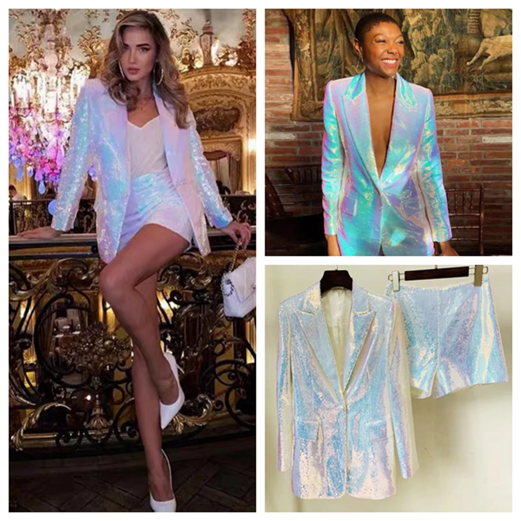 2022 Fashion Personality Shiny Colorful Sequin Suit Jacket+Shorts Two-piece Set Singer Party Prom Nightclub Bar Women Clothing
2022 Fashion Personality Shiny Colorful Sequin Suit Jacket+Shorts Two-piece Set Singer Party Prom Nightclub Bar Women Clothing