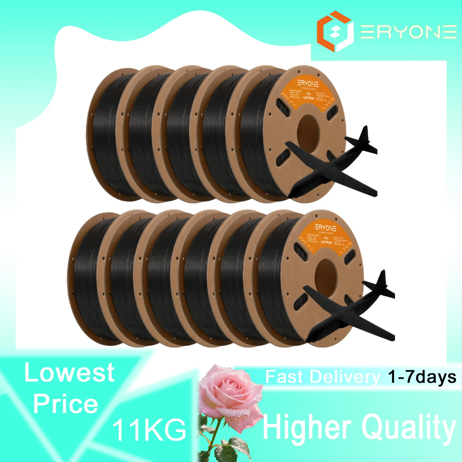 ERYONE Light Weight PLA Filament 3D Printer 1.75mm +/-0.03mm for 3D Printer 11KG/7KG/3KG/1KG
ERYONE Light Weight PLA Filament 3D Printer 1.75mm +/-0.03mm for 3D Printer 11KG/7KG/3KG/1KG