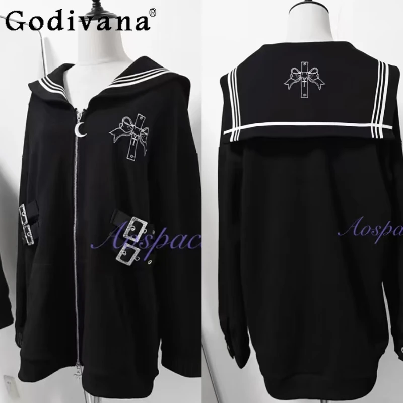 Original Subculture Dark Gothic Navy Collar Cardigan Jacket Autumn New 2025 Girls Harajuku Sweet Cool Embroidered Loose Coat
Original Subculture Dark Gothic Navy Collar Cardigan Jacket Autumn New 2025 Girls Harajuku Sweet Cool Embroidered Loose Coat