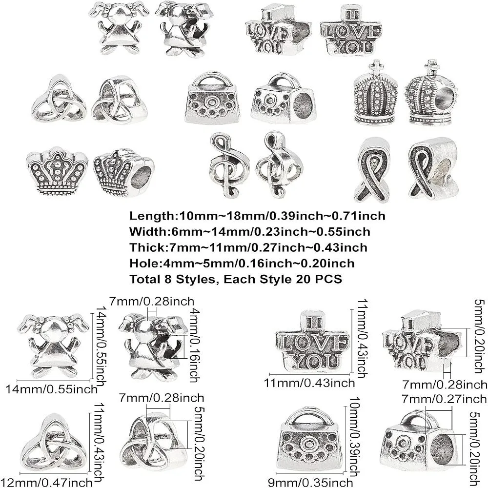 Style Alloy European Beads Large Hole Beads Lead Free Mixed Shapes Silver 160pcs/box
Style Alloy European Beads Large Hole Beads Lead Free Mixed Shapes Silver 160pcs/box