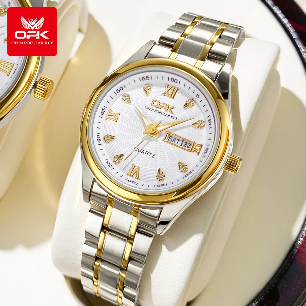 OPK 8103 Женские кварцевые часы с календарем и водонепроницаемым стальным ремнем
OPK 8103 Женские кварцевые часы с календарем и водонепроницаемым стальным ремнем