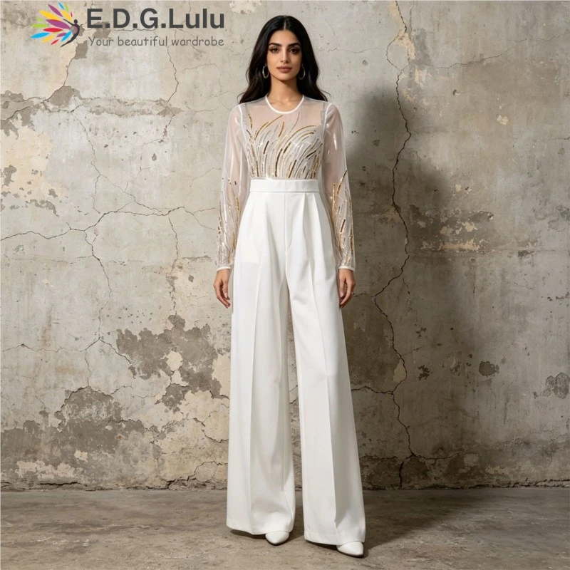 EDGLuLu Round Neck Long Sleeved Jumpsuit Pants Woman See Through The Mesh Splicing Black One-Piece Wide Leg Pants 0509
EDGLuLu Round Neck Long Sleeved Jumpsuit Pants Woman See Through The Mesh Splicing Black One-Piece Wide Leg Pants 0509