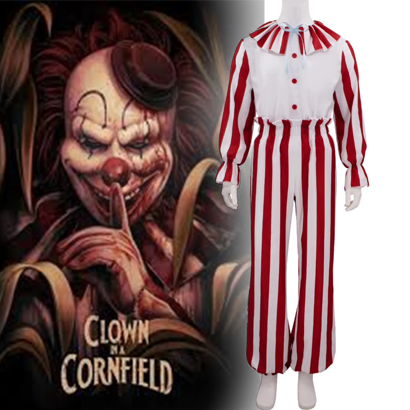 Movie 2025 Clown in a Cornfield Frendo Adult Halloween Cosplay Striped Shirt Pants Killer Flando Red Clown Outfit Men Costume
Movie 2025 Clown in a Cornfield Frendo Adult Halloween Cosplay Striped Shirt Pants Killer Flando Red Clown Outfit Men Costume
