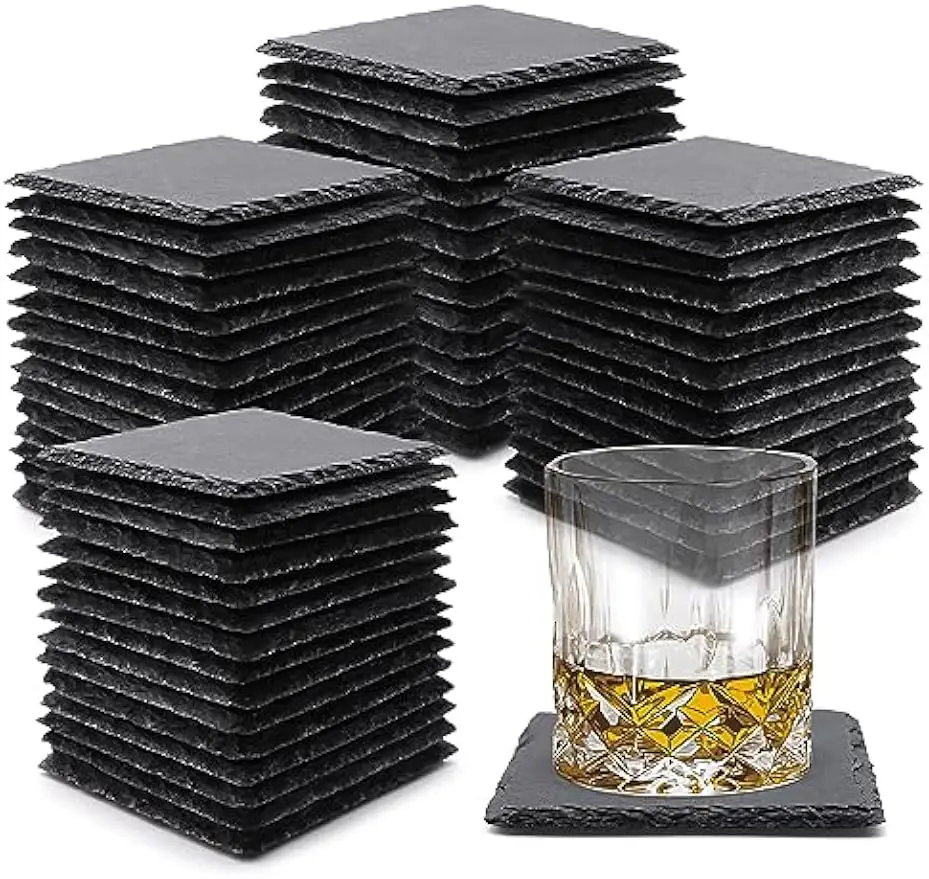 60 Pack Black Slate Coasters, 4 Inch Square Stone Drink Coasters with Anti-Scratch Bottom for Home Decor and DIY
60 Pack Black Slate Coasters, 4 Inch Square Stone Drink Coasters with Anti-Scratch Bottom for Home Decor and DIY