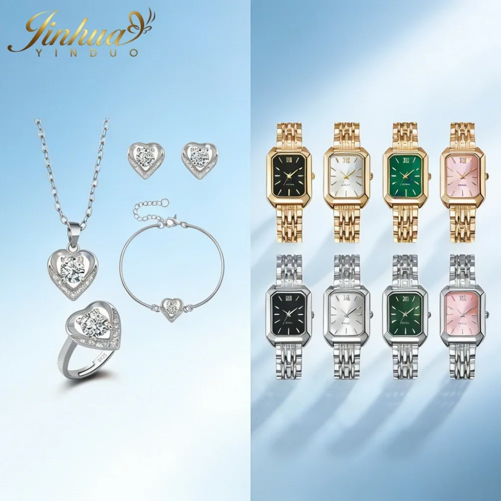 Luxury 5PCS/Set Women Watch Jewelry Set Wristwatch with 925 Sterling Silver Heart Necklace Earrings Bracelet Ring Wedding Gift
Luxury 5PCS/Set Women Watch Jewelry Set Wristwatch with 925 Sterling Silver Heart Necklace Earrings Bracelet Ring Wedding Gift