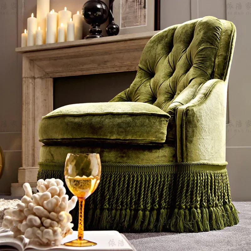 Vintage Velvet Tassel Couch European Style Pull Buckle Leisure Chair Light Luxury Living Room Villa Simple Pedal Sofa 
Vintage Velvet Tassel Couch European Style Pull Buckle Leisure Chair Light Luxury Living Room Villa Simple Pedal Sofa