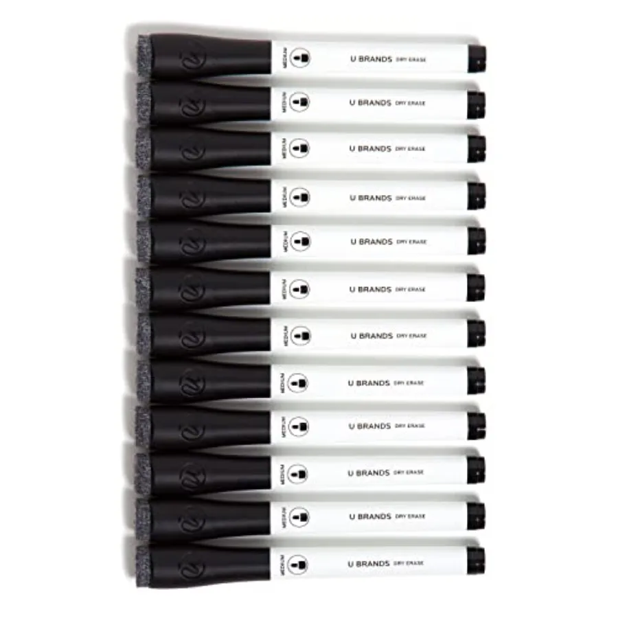 Fine Tip Dry Erase Markers with Eraser, Whiteboard Markers, Low Odor, Black, Set of 12
Fine Tip Dry Erase Markers with Eraser, Whiteboard Markers, Low Odor, Black, Set of 12