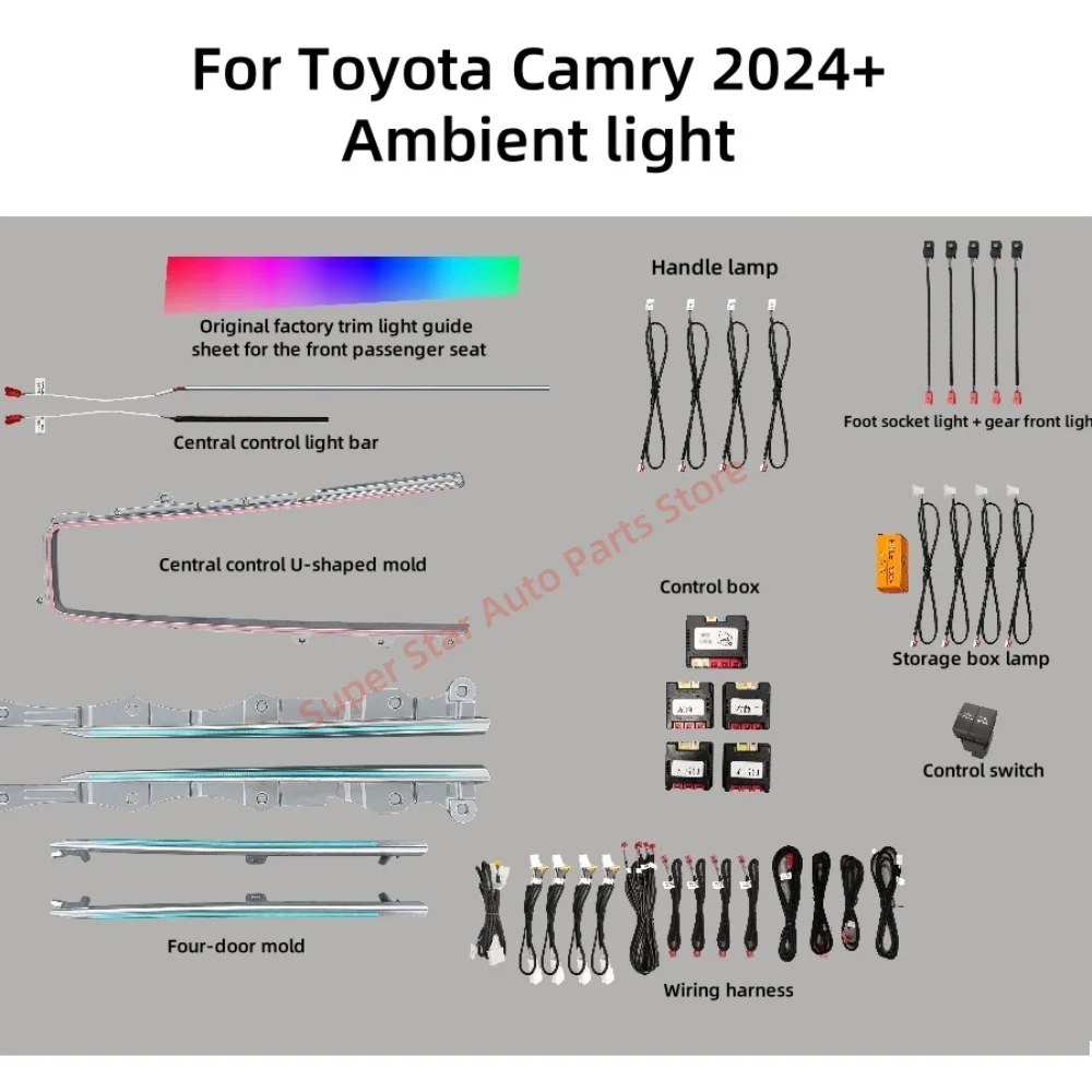 Для Toyota Camry 2024+ атмосферная лампа автомобильное внутреннее освещение обновление автомобильных аксессуаров кнопка окружающего освещения и управление через приложение
Для Toyota Camry 2024+ атмосферная лампа автомобильное внутреннее освещение обновление автомобильных аксессуаров кнопка окружающего освещения и управление через приложение
