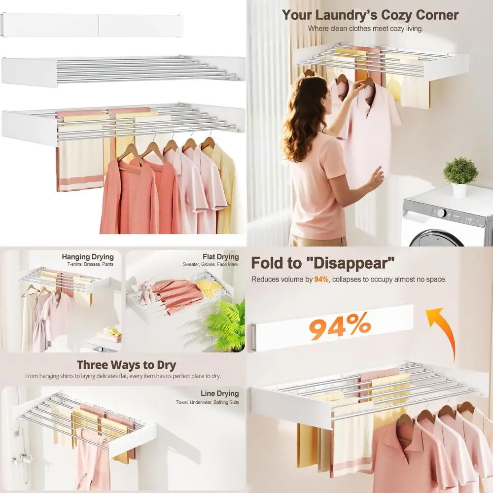 Складная комнатная сушилка для одежды, складная настенная вешалка для белья, компактная выдвижная сушилка для полотенец, 6 стержней, белая,
Складная комнатная сушилка для одежды, складная настенная вешалка для белья, компактная выдвижная сушилка для полотенец, 6 стержней, белая,