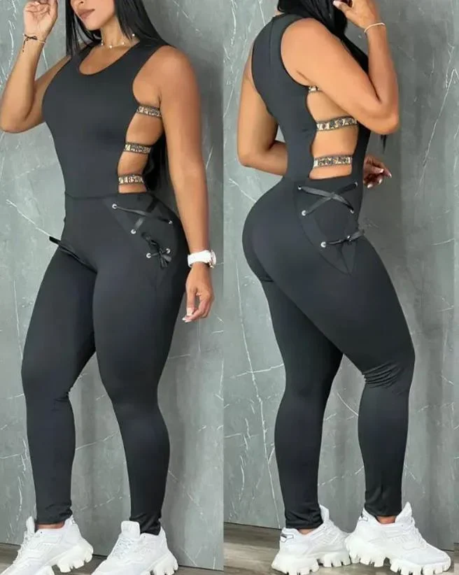 Women's Jumpsuit Summer Fashion Letter Pattern Sleeveless Sexy Ladder Cutout Round Neck Skinny Casual Daily Long Jumpsuit
Women's Jumpsuit Summer Fashion Letter Pattern Sleeveless Sexy Ladder Cutout Round Neck Skinny Casual Daily Long Jumpsuit