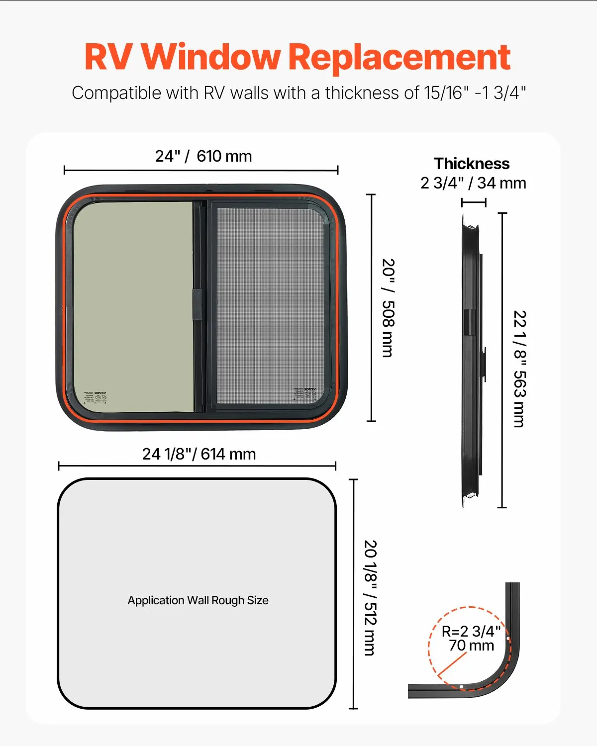 Horizontal RV Window, 24" W X 20" H Tinted Sliding RV Window With Net Screen & Trim Ring, Fit 15/16"-1 3/4" Thickness Wall, RV
Horizontal RV Window, 24" W X 20" H Tinted Sliding RV Window With Net Screen & Trim Ring, Fit 15/16"-1 3/4" Thickness Wall, RV