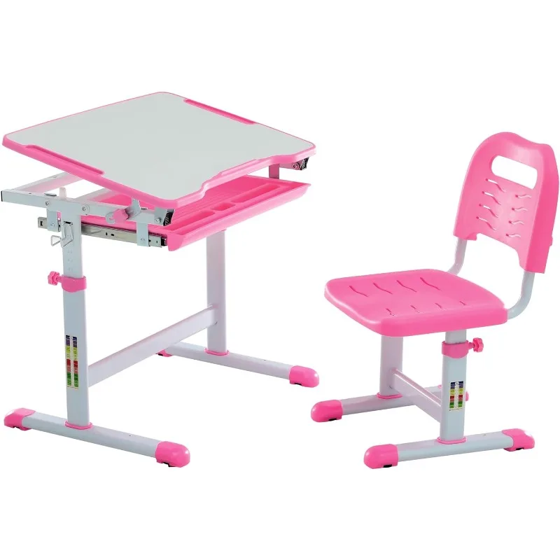 Multifunctional Desk and Chair Set, Height Adjustable Children School Study Desk with Large Tilt Desktop, Metal Hook
Multifunctional Desk and Chair Set, Height Adjustable Children School Study Desk with Large Tilt Desktop, Metal Hook