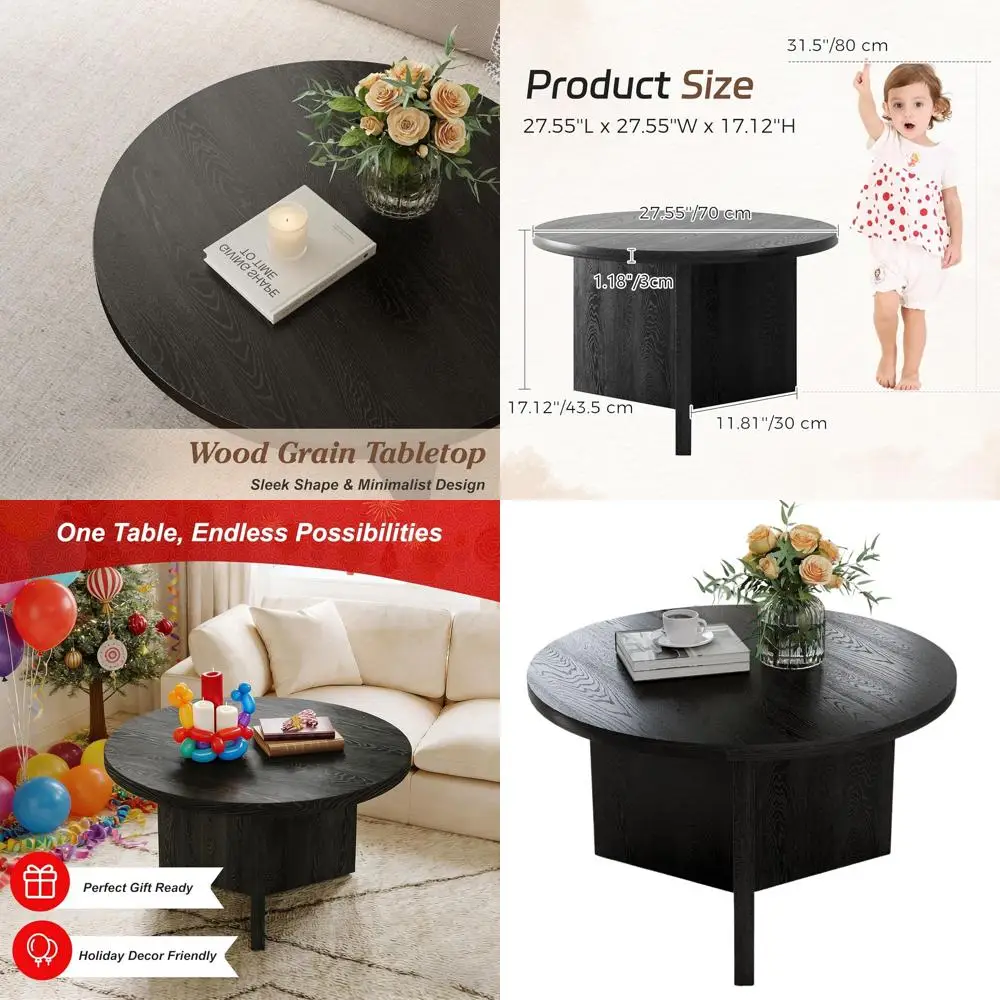 Round 27.5 Black Coffee Table with Wooden Pedestal Base, Suitable for Living Rooms and Small Spaces, Easy Assembly
Round 27.5 Black Coffee Table with Wooden Pedestal Base, Suitable for Living Rooms and Small Spaces, Easy Assembly