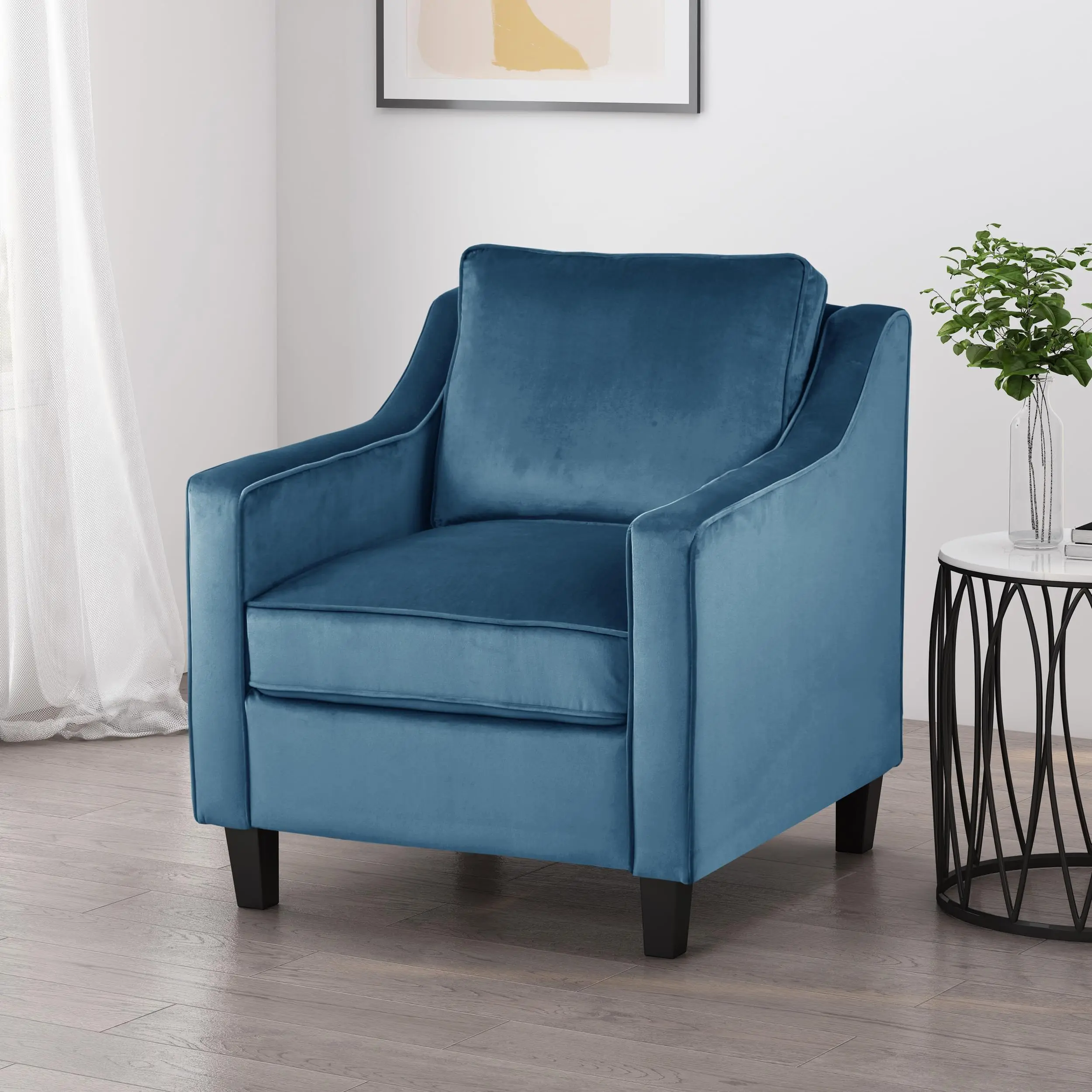 Teal Velvet Accent Armchair With Flared Arms And Black Tapered Legs
Teal Velvet Accent Armchair With Flared Arms And Black Tapered Legs