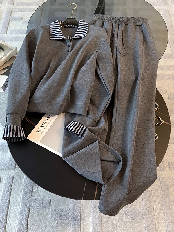 Chic Korean Style Casual Sportswear Set Women's Long Sleeve Top Wide Leg Pants Two Piece Suite Anti Aging Trendy Grey Outfit
Chic Korean Style Casual Sportswear Set Women's Long Sleeve Top Wide Leg Pants Two Piece Suite Anti Aging Trendy Grey Outfit