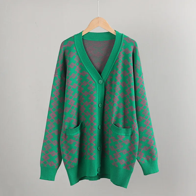 Women's Green Jacquard Cardigan Oversized Knitted Sweater Jacket Ladies Single Breasted Long Cardigans Outerwear Autumn Winter
Women's Green Jacquard Cardigan Oversized Knitted Sweater Jacket Ladies Single Breasted Long Cardigans Outerwear Autumn Winter