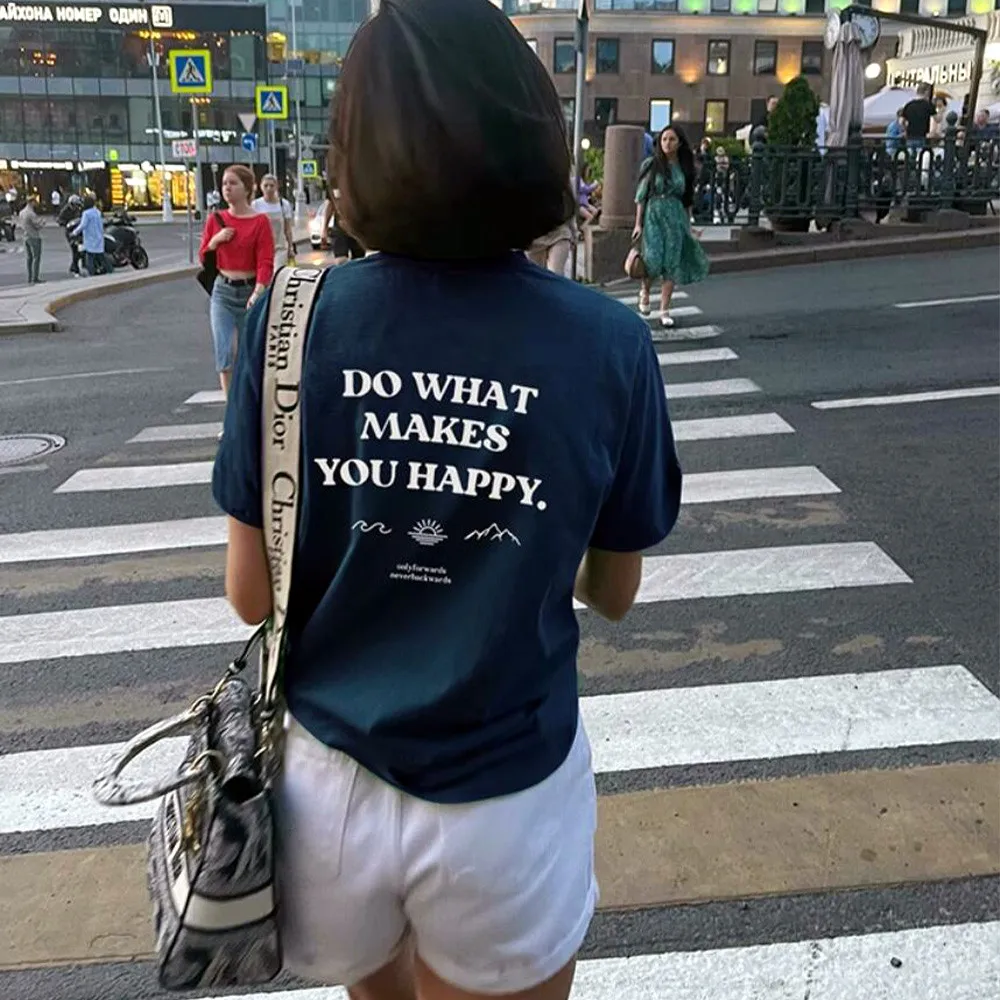 Футболки с надписью «Do What Make You Happy», унисекс, уличные модные топы с буквенным принтом, темно-синие свободные хлопковые рубашки с короткими рукавами
Футболки с надписью «Do What Make You Happy», унисекс, уличные модные топы с буквенным принтом, темно-синие свободные хлопковые рубашки с короткими рукавами