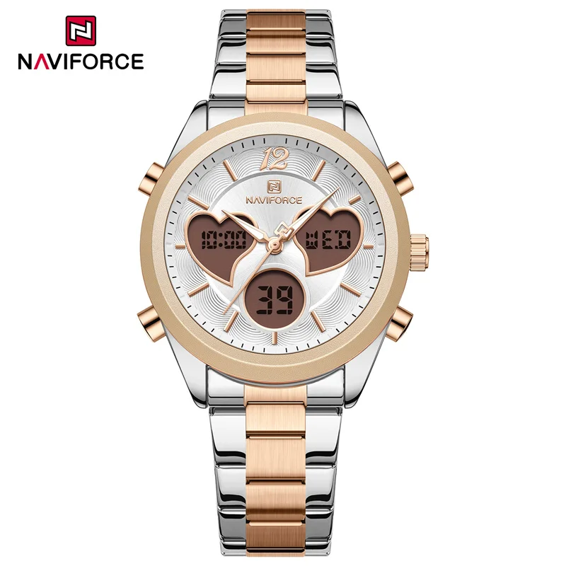 Женские кварцевые часы NAVIFORCE NF5045S, водонепроницаемые (3ATM), с двойным дисплеем, стальной браслет
Женские кварцевые часы NAVIFORCE NF5045S, водонепроницаемые (3ATM), с двойным дисплеем, стальной браслет