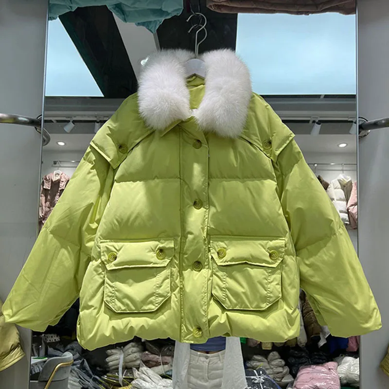 2024 New Women's Down Jacket Korean Western Style Fox Fur Collar Slim Winter Coat Long Sleeve Solid Color Casual Clothes
2024 New Women's Down Jacket Korean Western Style Fox Fur Collar Slim Winter Coat Long Sleeve Solid Color Casual Clothes
