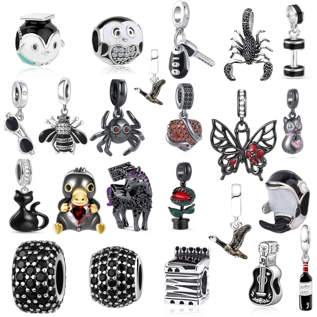 European 925 Silver Spider Bat Pendant Barbell Black Cat Penguin Pendant Suitable for Original Bracelet DIY Jewelry Accessories
European 925 Silver Spider Bat Pendant Barbell Black Cat Penguin Pendant Suitable for Original Bracelet DIY Jewelry Accessories