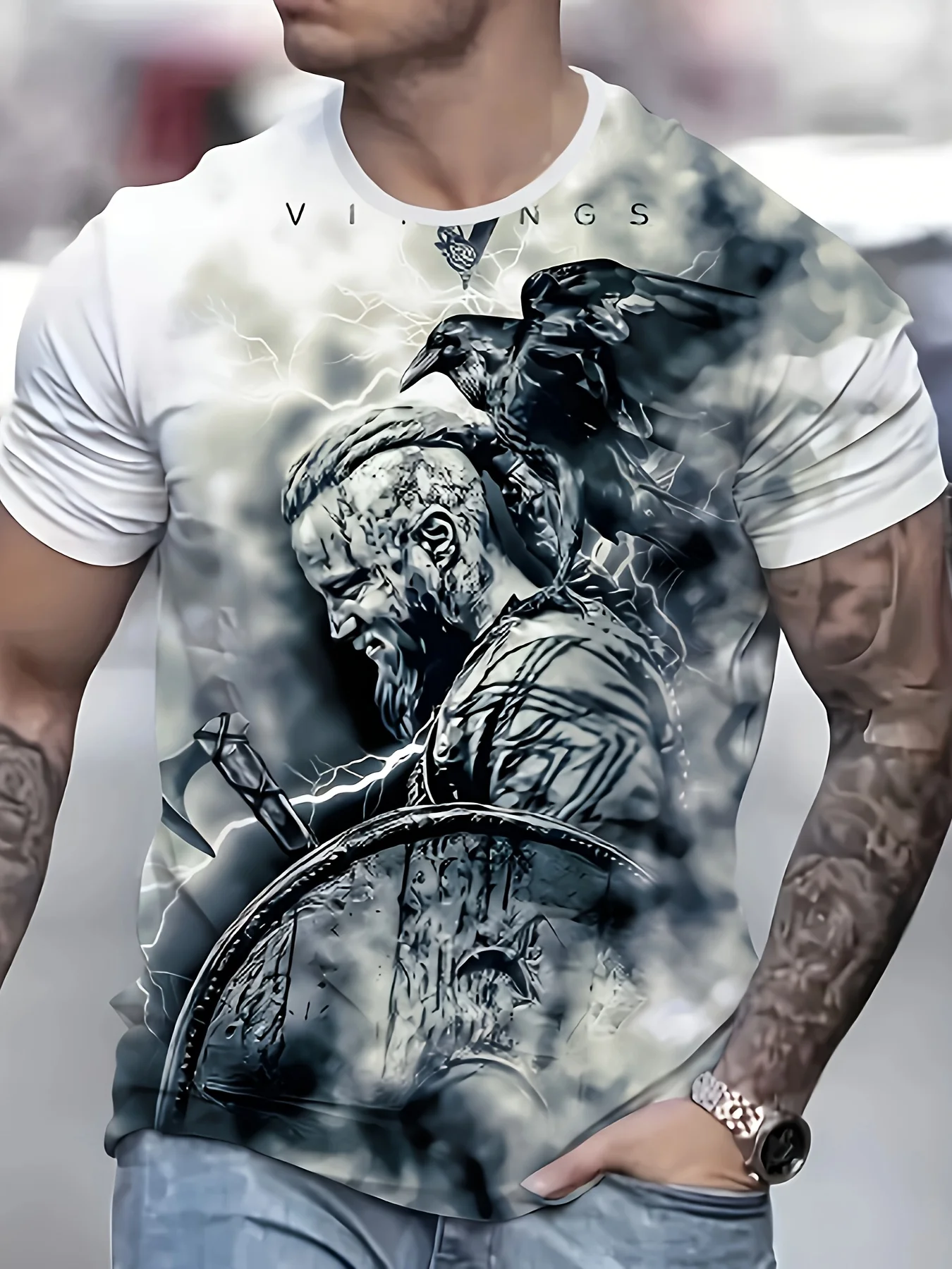 Men's 3D Digital Printed Casual Short Sleeve T-Shirt - Viking Warrior with Norse Mythology Pattern Full Body Lightning Design
Men's 3D Digital Printed Casual Short Sleeve T-Shirt - Viking Warrior with Norse Mythology Pattern Full Body Lightning Design