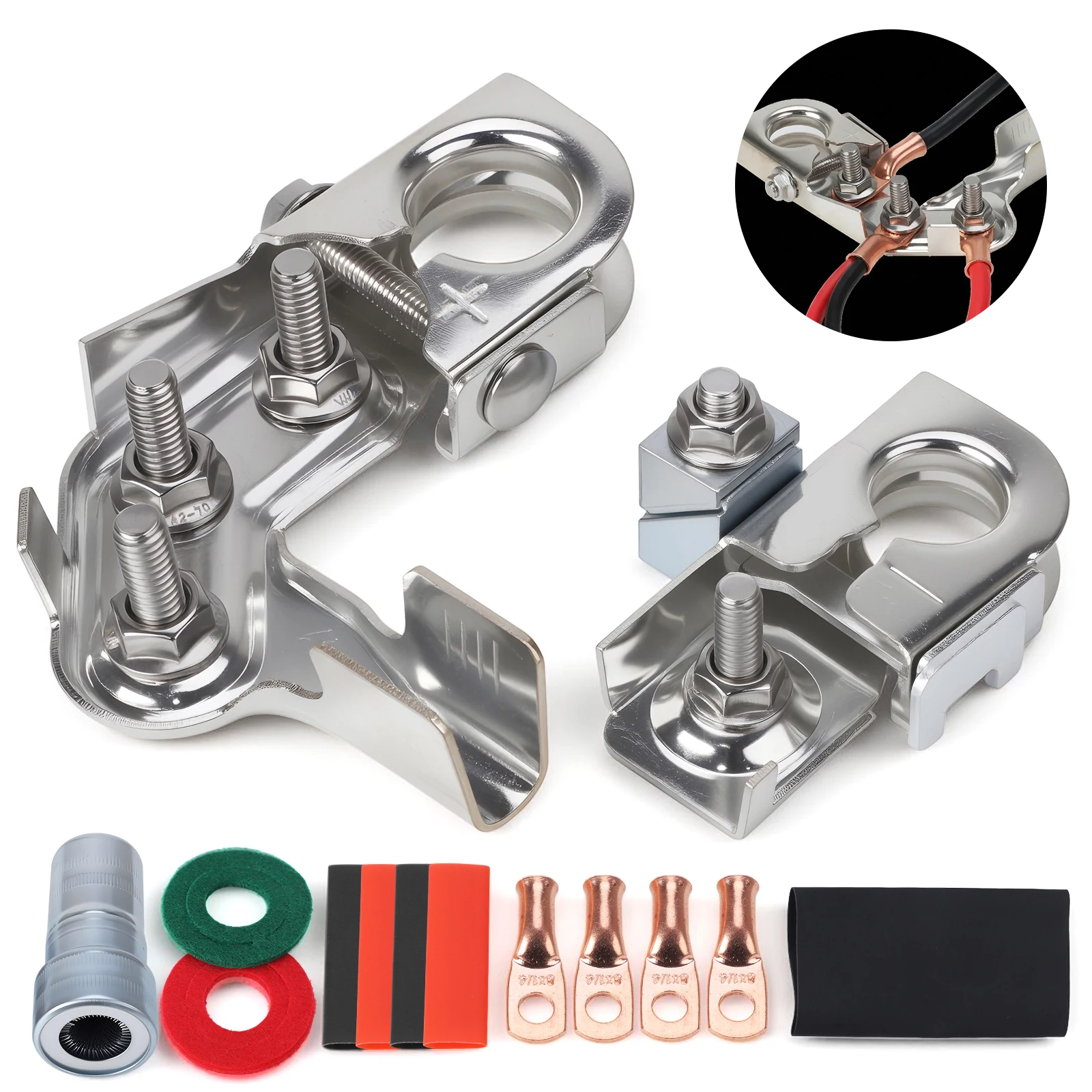 Комплект серебряных положительных отрицательных клемм аккумулятора, медно-никелированный для Ford F-250 F-350 F-450 Chevy Silverado 1500 Dodge 926-603
Комплект серебряных положительных отрицательных клемм аккумулятора, медно-никелированный для Ford F-250 F-350 F-450 Chevy Silverado 1500 Dodge 926-603