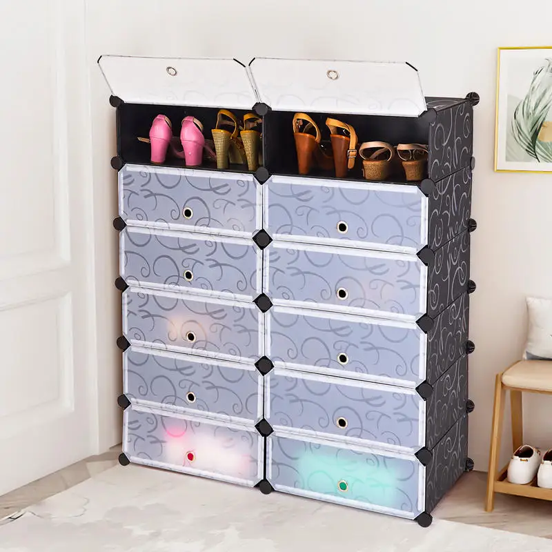 12-Cube DIY Portable Plastic Shoe Rack with Transparent Doors-Black
12-Cube DIY Portable Plastic Shoe Rack with Transparent Doors-Black