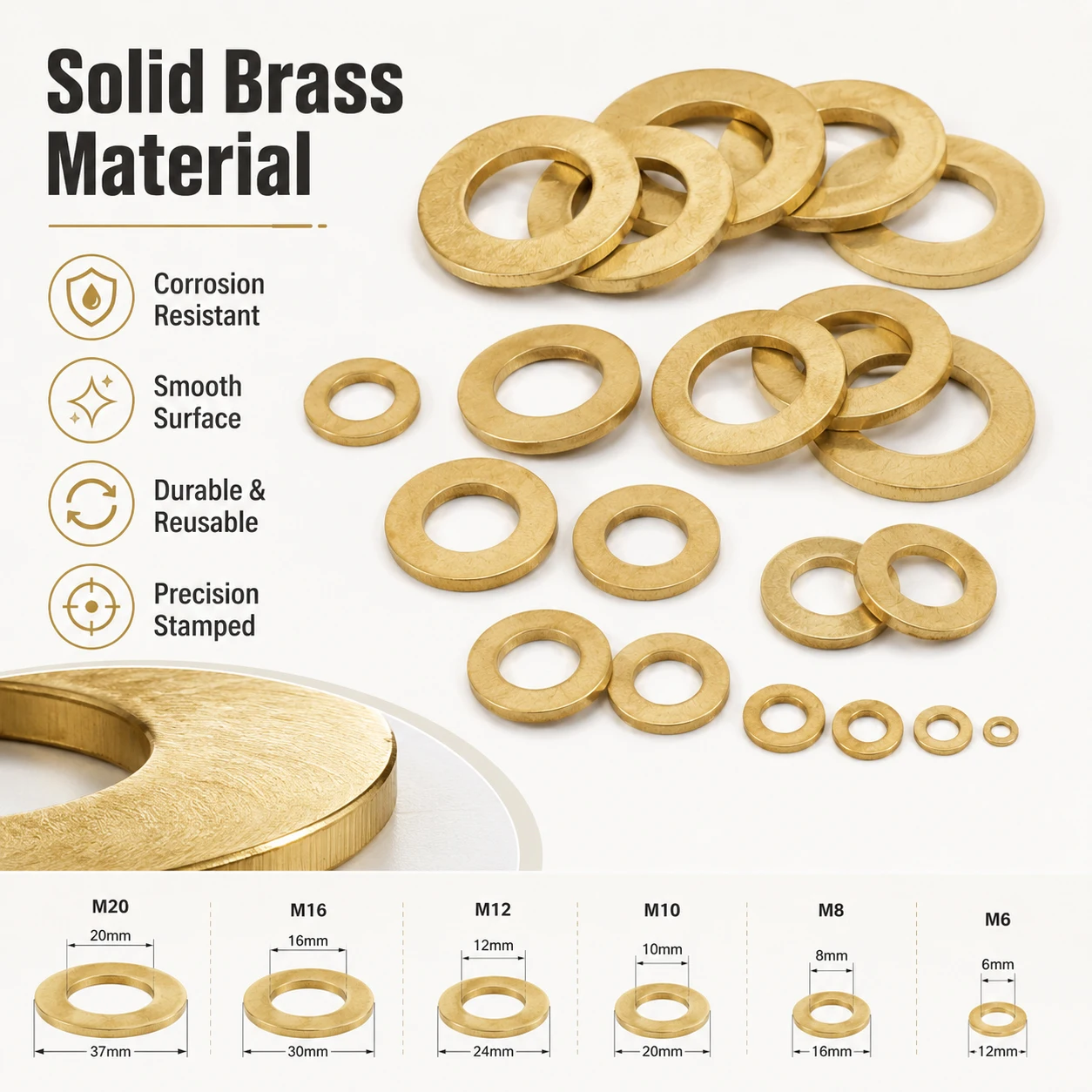 5-100Pcs Brass Flat Washers M2-M20 Copper Alloy Gasket Shim Spacer Precision Hardware Fastener Kit for Bolts And Screws
5-100Pcs Brass Flat Washers M2-M20 Copper Alloy Gasket Shim Spacer Precision Hardware Fastener Kit for Bolts And Screws