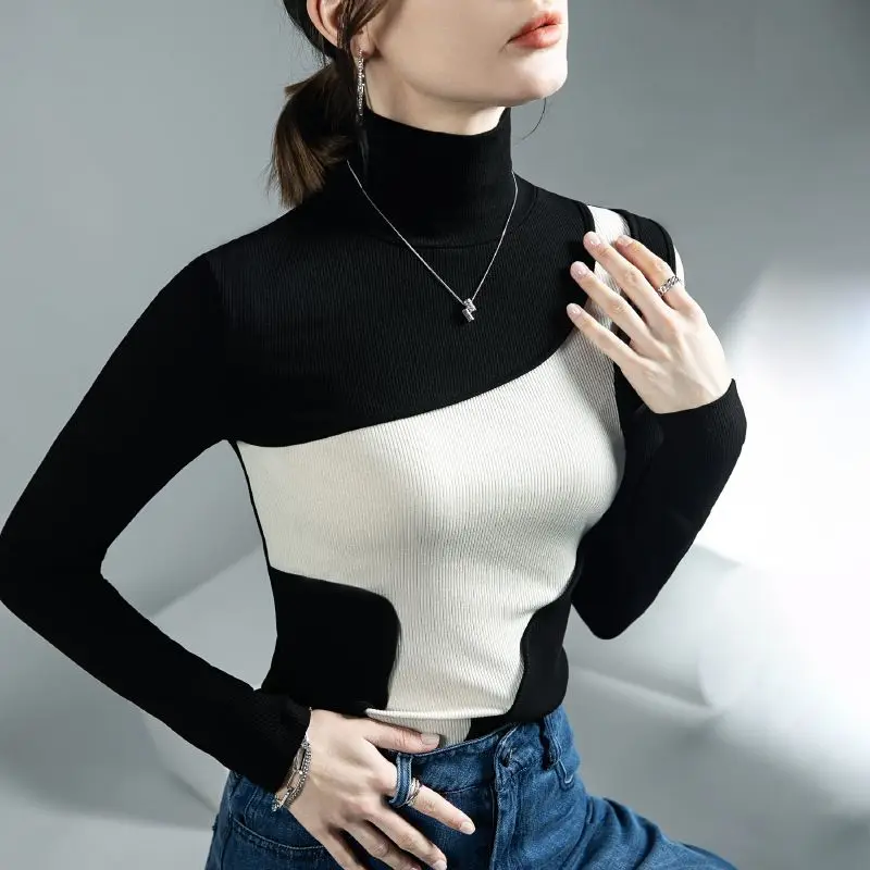 Women 2023 Autumn Winter New Stitching Long Sleeve Tops Female Turtleneck Bottoming Shirt Ladies Holes Pullover Blouses G386
Women 2023 Autumn Winter New Stitching Long Sleeve Tops Female Turtleneck Bottoming Shirt Ladies Holes Pullover Blouses G386