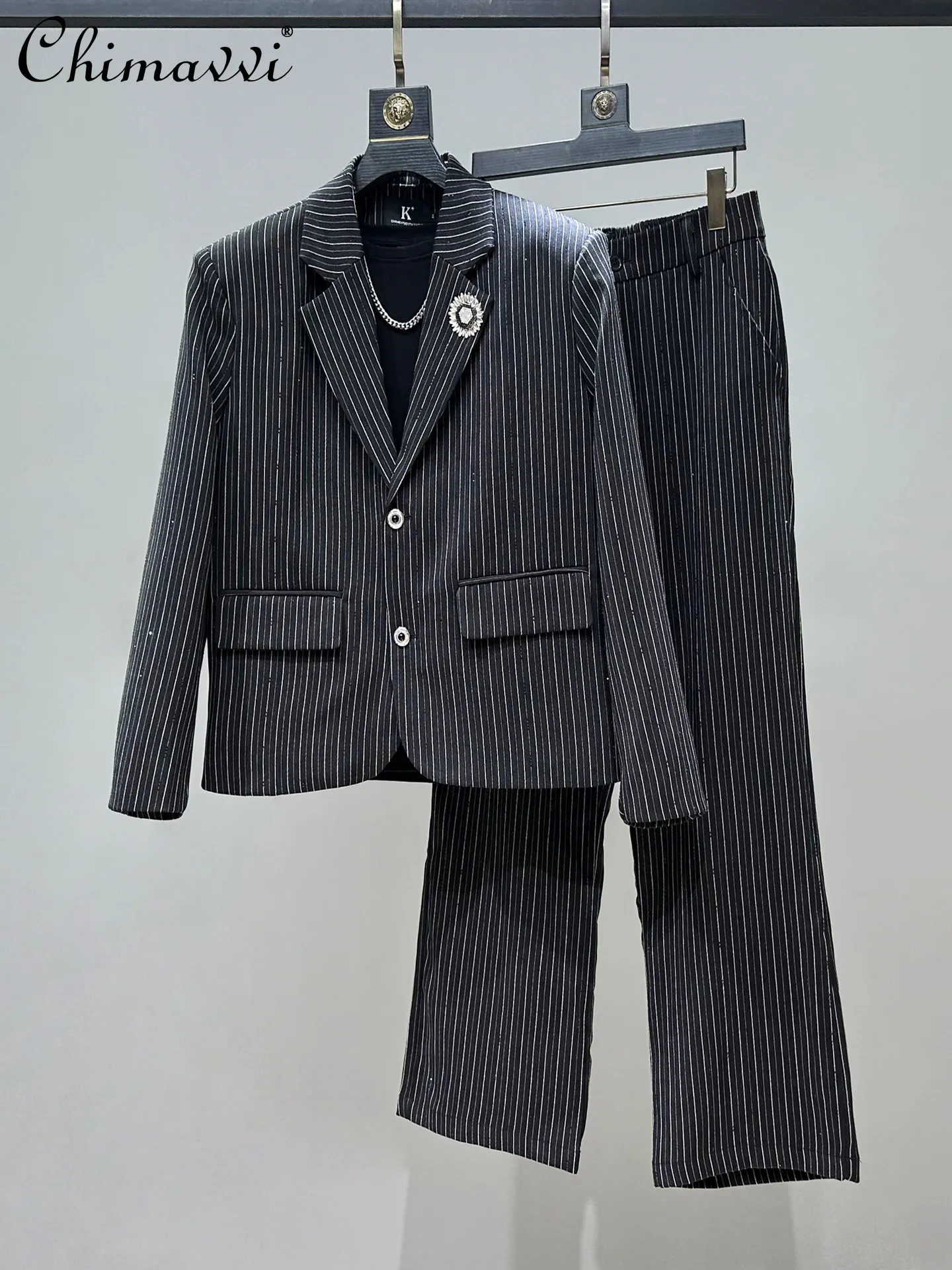 Original Korean Fashion Business Casual Striped Suits for Men Single-Breasted Blazers High Waist Loose Long Pants Two-Piece Set
Original Korean Fashion Business Casual Striped Suits for Men Single-Breasted Blazers High Waist Loose Long Pants Two-Piece Set