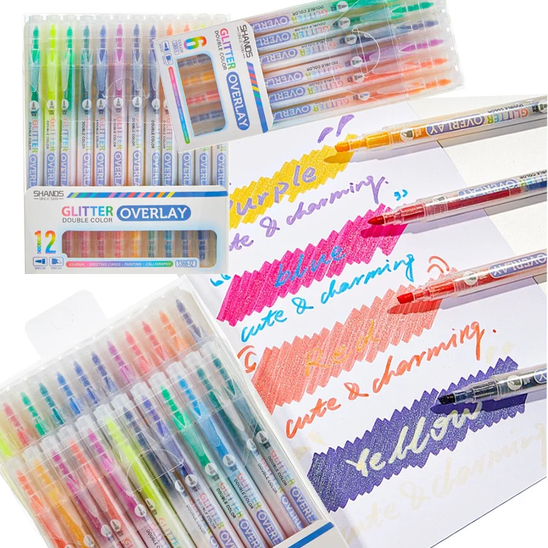 6/12/24pcs Double-headed Two-color Flash Marker Set Quick-drying Stackable Colors Student Notes Marking Handbook Decorative
6/12/24pcs Double-headed Two-color Flash Marker Set Quick-drying Stackable Colors Student Notes Marking Handbook Decorative