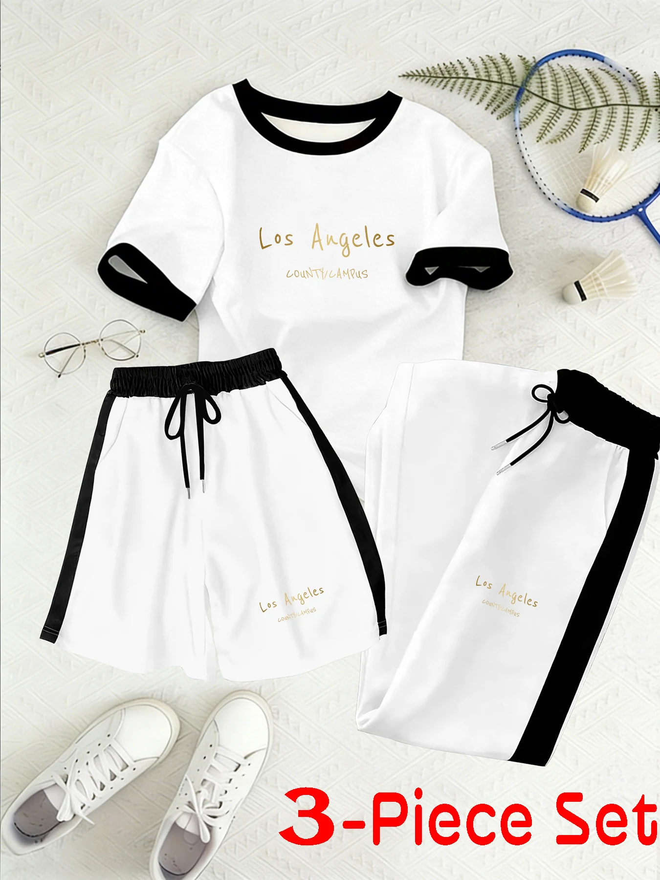 Summer Lightweight Breathable Los Angeles Letter Print Color-Blocked Three-Piece Casual Sports Set
Summer Lightweight Breathable Los Angeles Letter Print Color-Blocked Three-Piece Casual Sports Set