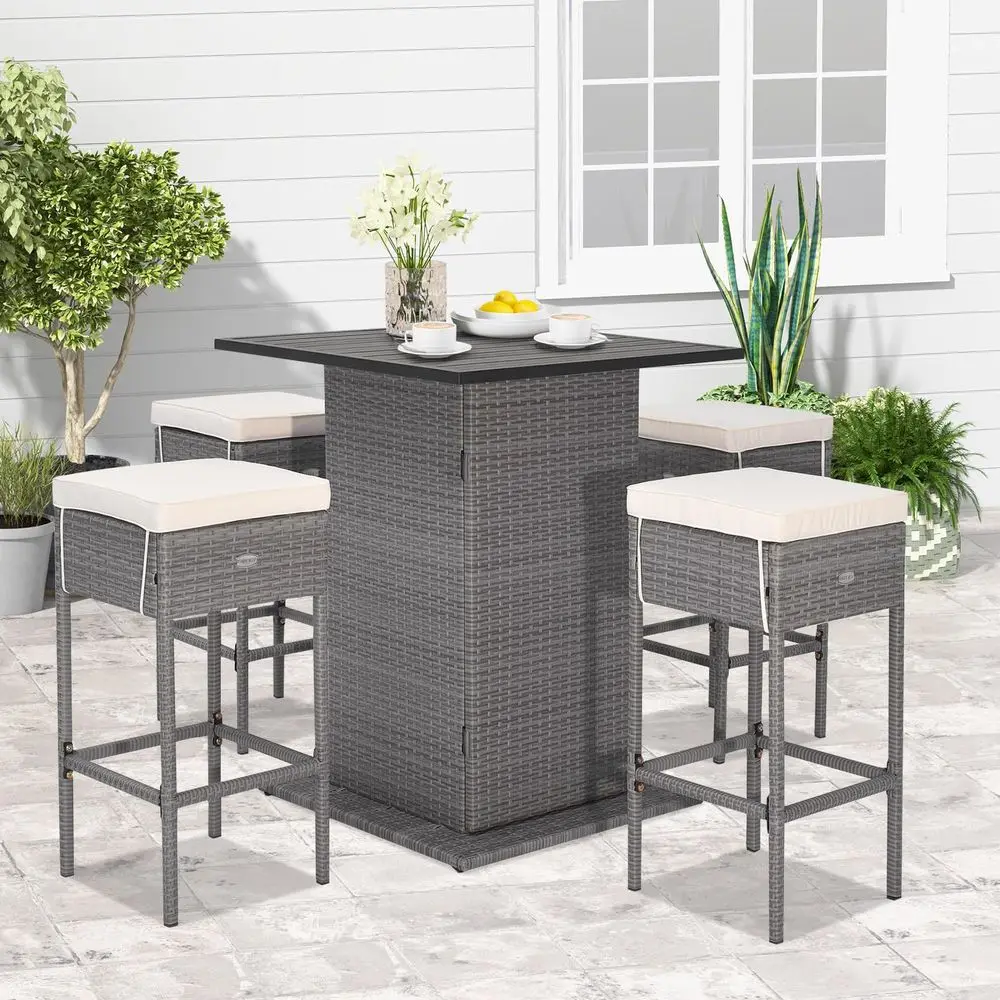 5 Piece Outdoor Rattan Bar Set, Patio Bar Furniture with 4 Cushions Stools and Smooth Top Table with Hidden Storage Shelf, Outd
5 Piece Outdoor Rattan Bar Set, Patio Bar Furniture with 4 Cushions Stools and Smooth Top Table with Hidden Storage Shelf, Outd