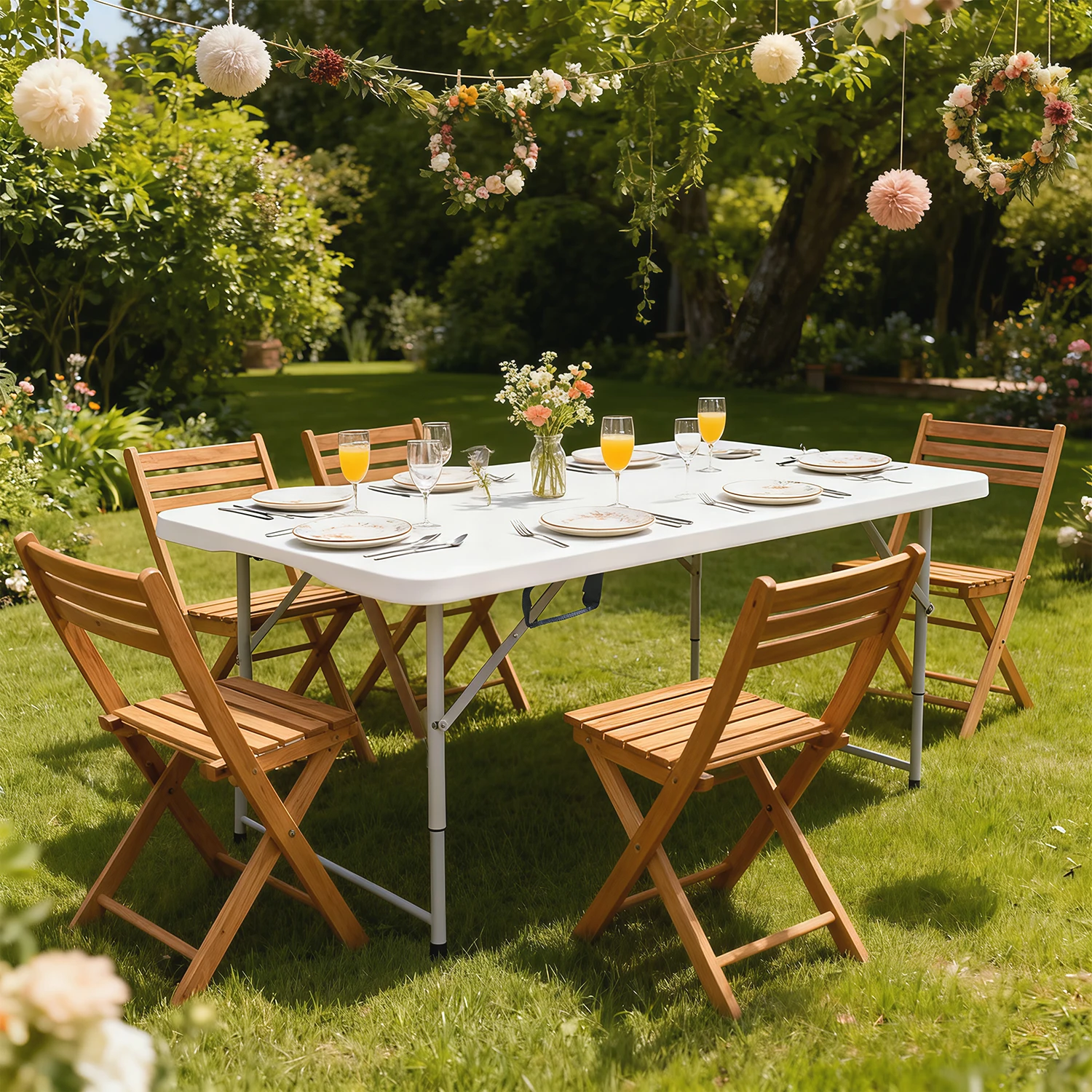 4/6/8FT Foldable Outdoor Dining Table,Heavy-Duty Plastic Party Table,Height Adjustable Legs & Built-in Handle for Parties Picnic
4/6/8FT Foldable Outdoor Dining Table,Heavy-Duty Plastic Party Table,Height Adjustable Legs & Built-in Handle for Parties Picnic