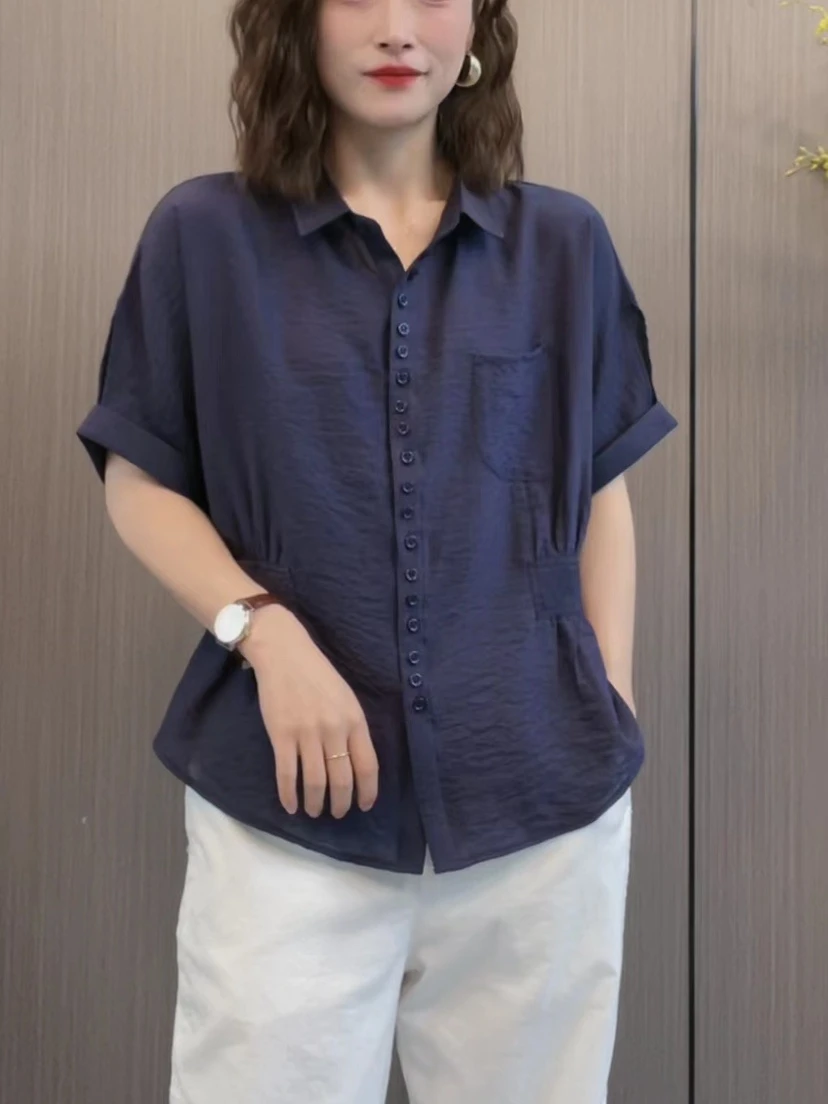 Casual Style Silk Linen Loose Fit Short Sleeve Shirt Women's Fashionable Summer Top Mom Clothes Slimming Effectiveness
Casual Style Silk Linen Loose Fit Short Sleeve Shirt Women's Fashionable Summer Top Mom Clothes Slimming Effectiveness