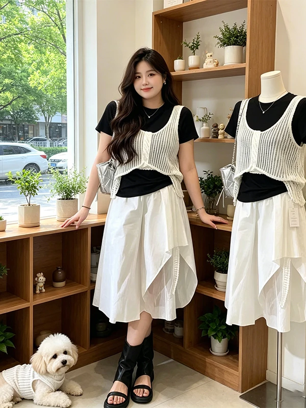 Ladies Summer New Style Lazy Fashion Big Size Two-Piece Set Short Sleeve T-Shirt Hollow out Vest Seven-Foot Pants Casual Outfit
Ladies Summer New Style Lazy Fashion Big Size Two-Piece Set Short Sleeve T-Shirt Hollow out Vest Seven-Foot Pants Casual Outfit