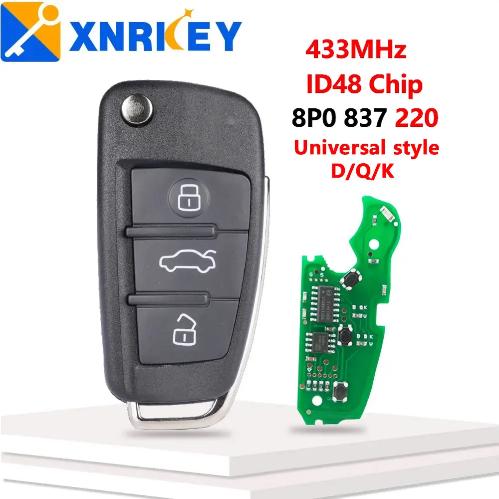 XNRKEY 3 Button Flip Remote Car Key ID48 Chip 433Mhz for Audi A2 A3 S3 TT A4 S4 Cabrio Quattro Avant 2005-2013 8P0837220D/Q/K
XNRKEY 3 Button Flip Remote Car Key ID48 Chip 433Mhz for Audi A2 A3 S3 TT A4 S4 Cabrio Quattro Avant 2005-2013 8P0837220D/Q/K