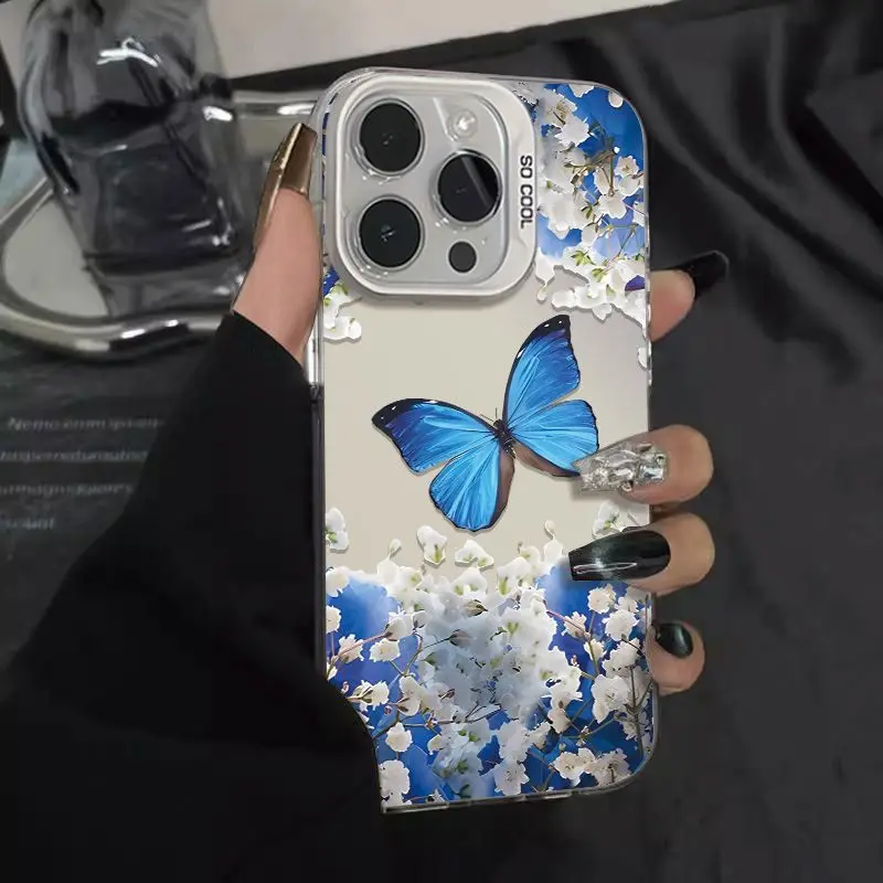 Blue butterfly flower pattern phone case for iPhone 16 15 14 13 12 11 Pro/ Max/Plus shock-proof rear cover anti-fingerprint
Blue butterfly flower pattern phone case for iPhone 16 15 14 13 12 11 Pro/ Max/Plus shock-proof rear cover anti-fingerprint