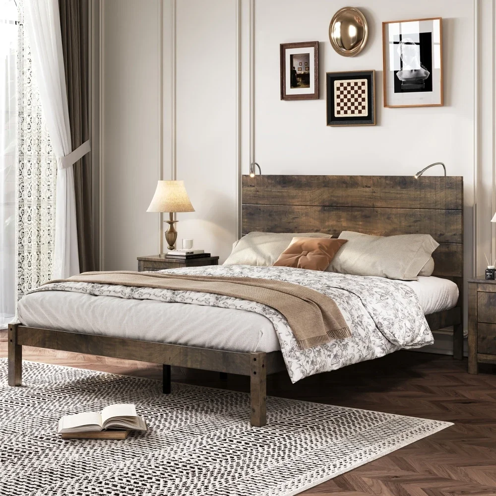 Farmhouse wooden platform queen size bed with two bedside lamps Modern Meets Classic Design Sturdy Wooden Construction
Farmhouse wooden platform queen size bed with two bedside lamps Modern Meets Classic Design Sturdy Wooden Construction