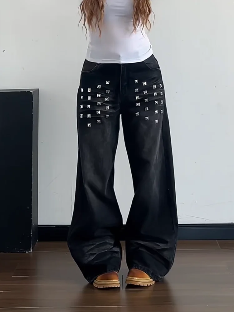 Retro American Rivet Denim Jeans Women Casual High Street plus Size Loose Straight Leg Wide Leg Pants
Retro American Rivet Denim Jeans Women Casual High Street plus Size Loose Straight Leg Wide Leg Pants