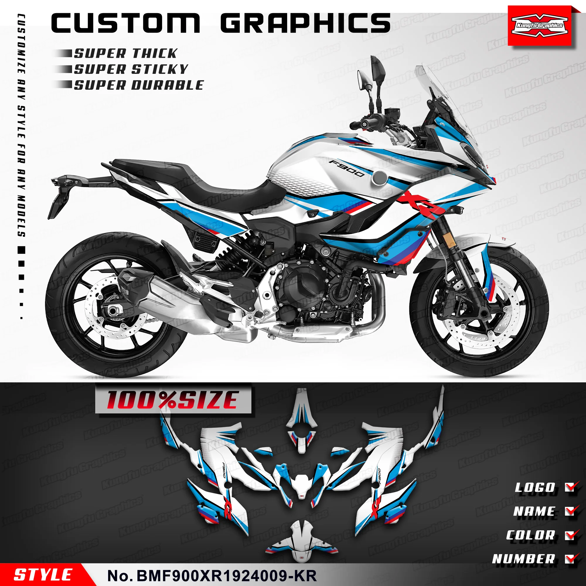 KUNGFU GRAPHICS Racing Graphics Stickers Set for BMW F 900 XR 2019 2020 2021 2023 2024, Parts,White Blue, BMF900XR1924009-KR
KUNGFU GRAPHICS Racing Graphics Stickers Set for BMW F 900 XR 2019 2020 2021 2023 2024, Parts,White Blue, BMF900XR1924009-KR