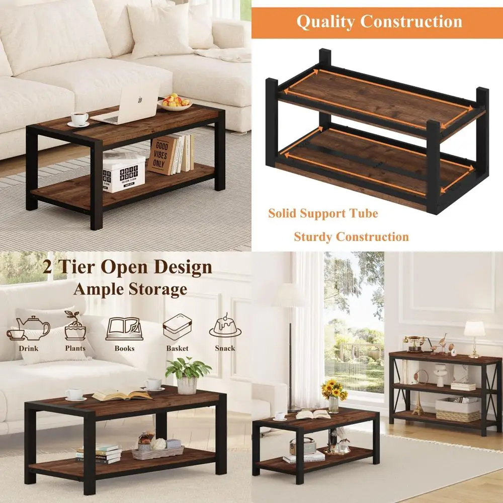 Industrial Style Rectangular Wood and Metal Coffee Table for Farmhouse Living Room
Industrial Style Rectangular Wood and Metal Coffee Table for Farmhouse Living Room